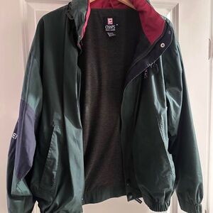 Ralph Lauren Green Windbreaker with Red Lining,vintage chaps,hooded wind breaker